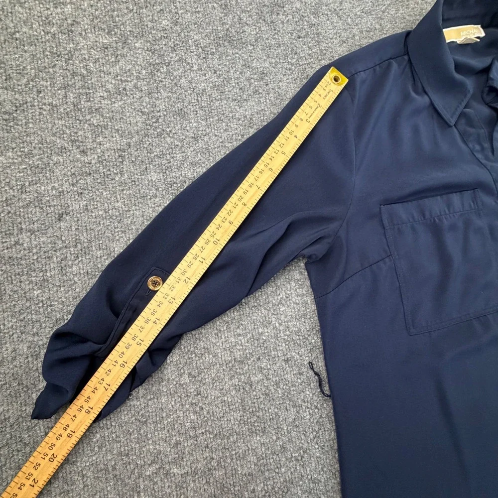 Michael Kors Navy Button-Front Shirt Dress with Waist Tie
